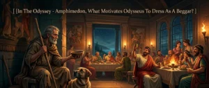 in the odyssey - amphimedon, what motivates odysseus to dress as a beggar