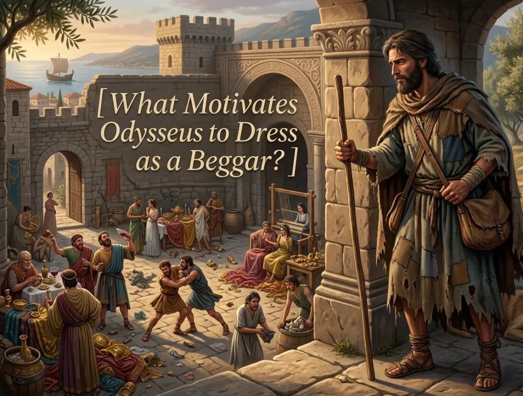 what motivates odysseus to dress as a beggar